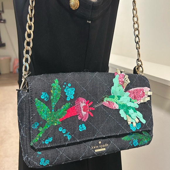 Rare hard to find Kate Spade Black Quilted Bag with Floral Sequins - Picture 13 of 16